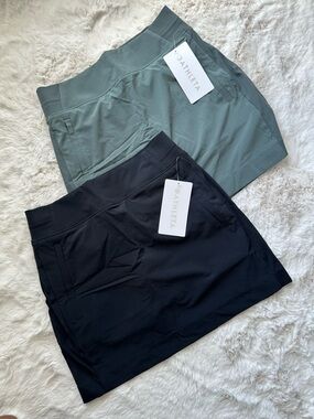 Athleta Brooklyn Skort 16” Set of 2 NWT Size 4 Black Green Travel Golf Athletic